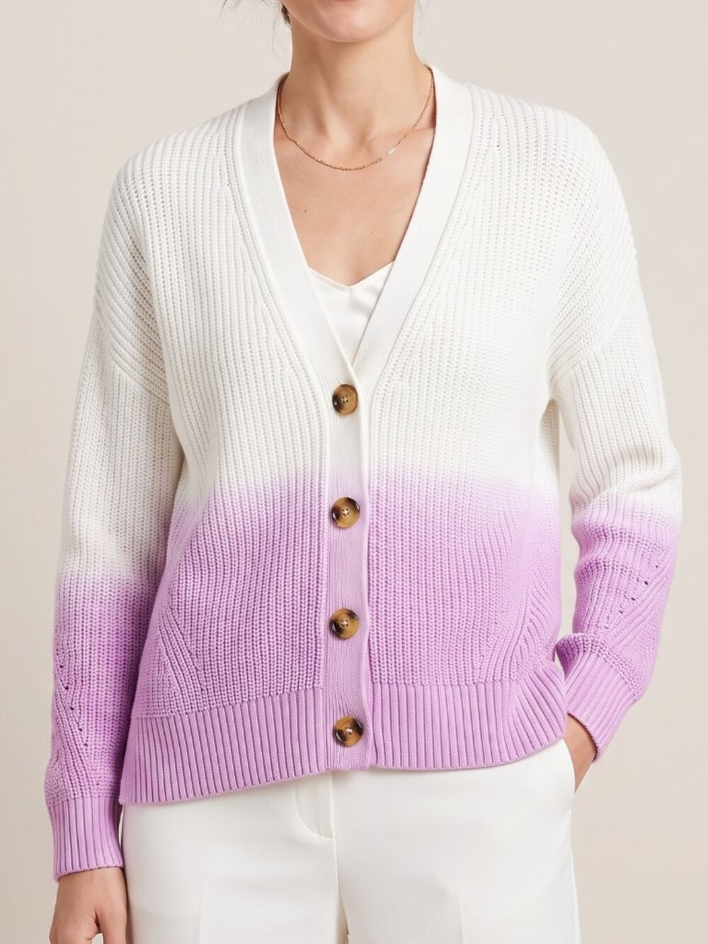 Ann Taylor | Ombre Cardigan Sweater - Purple Begonia | Size Large